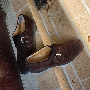 Ferragamo brown suede side buckle shoes 9.5